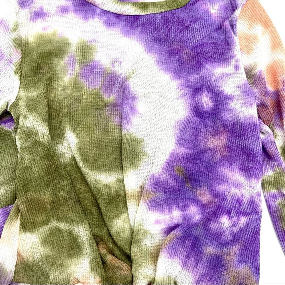 LUSH Women's Crop Top Long Sleeve Peach and Olive Tie-Dye Twist small - Picture 6 of 6